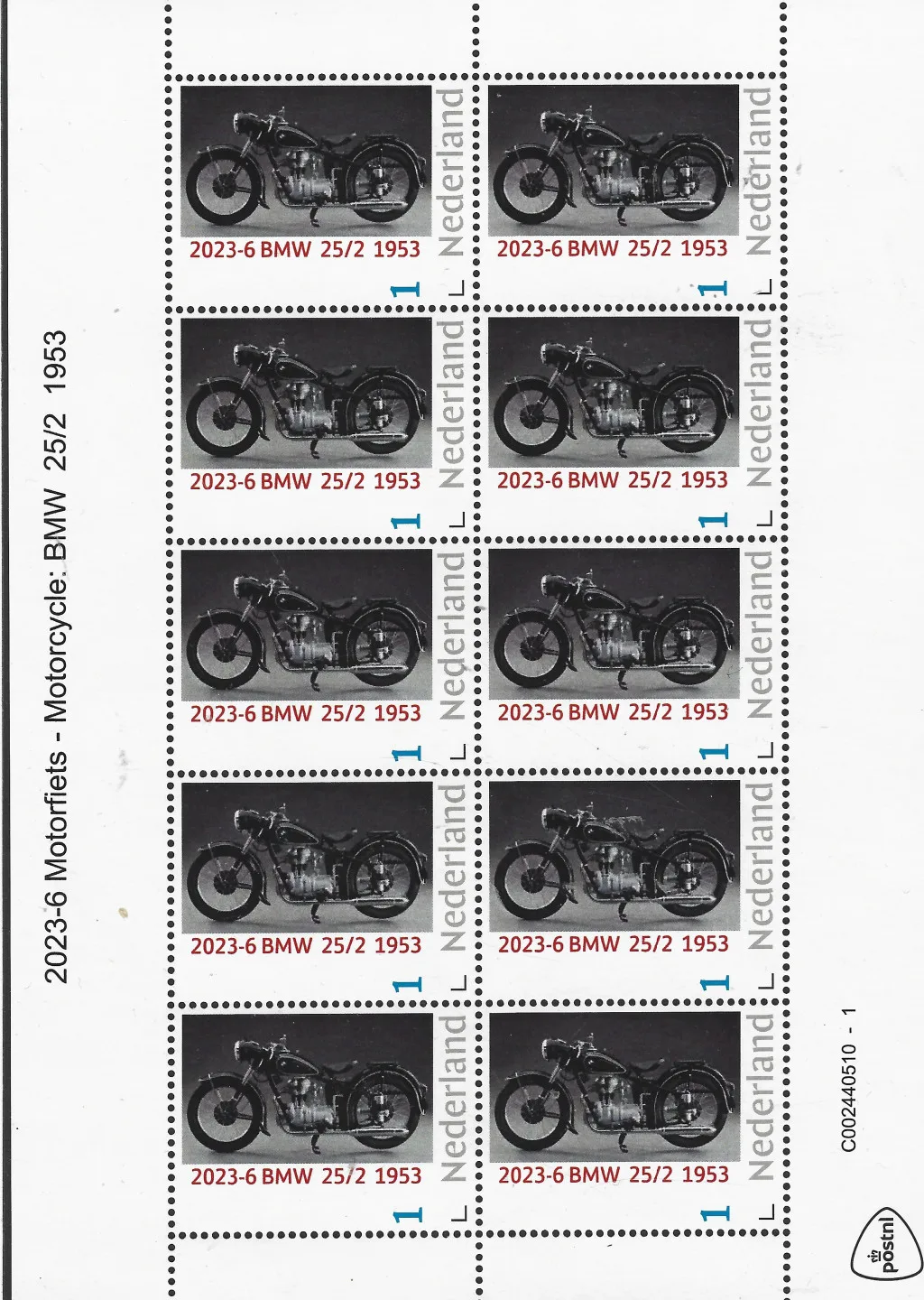 Pays-Bas 2023-6 Motocyclette - Motorcycle BMW 25/2 1953 feuille postfris/mh