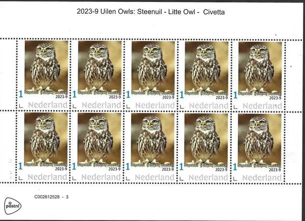 Nederland 2023-9 Uilen owls: Steenuil - Little owl vel-sheetlet postfris/mnh