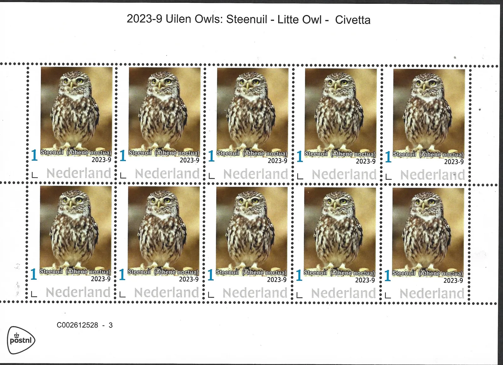 Niederlande 2023-9 Uilen (Eulen): Steinkauz - Little owl Blockmarke postfrisch/mnh