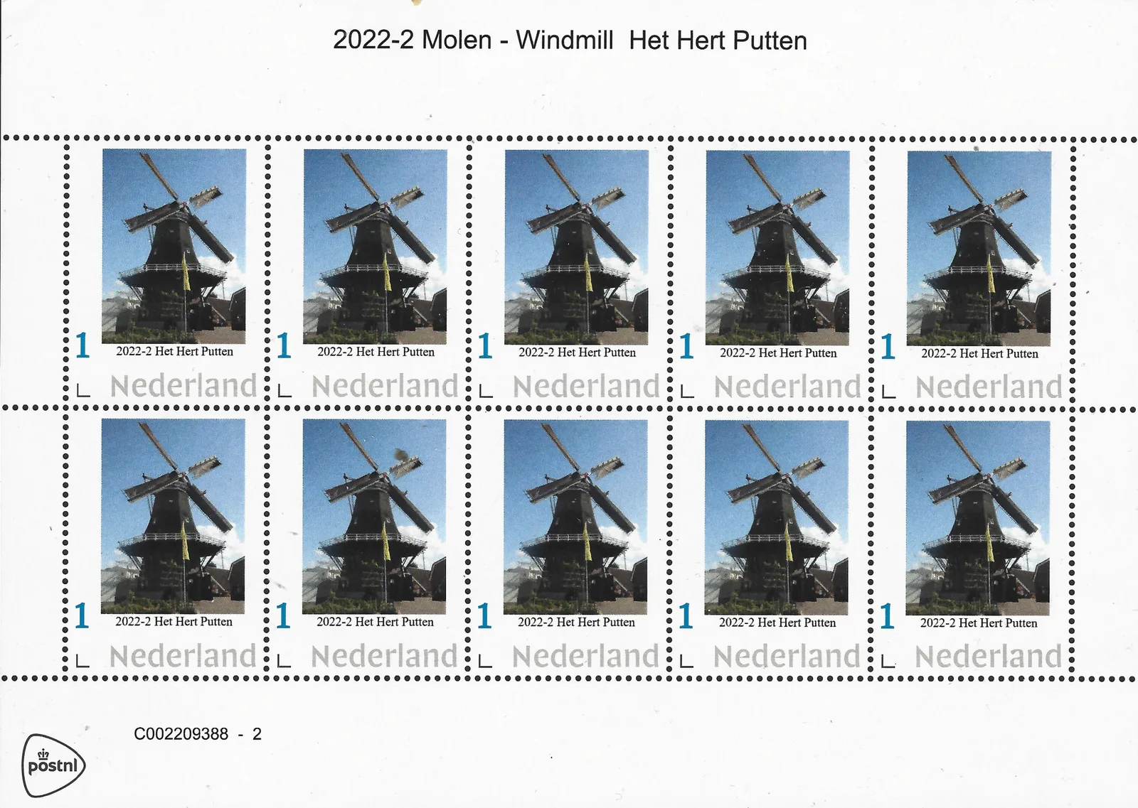Pays-Bas 2022-2 Moulin Windmill: Het Hert Putten feuille-sheetlet neuf/mnh