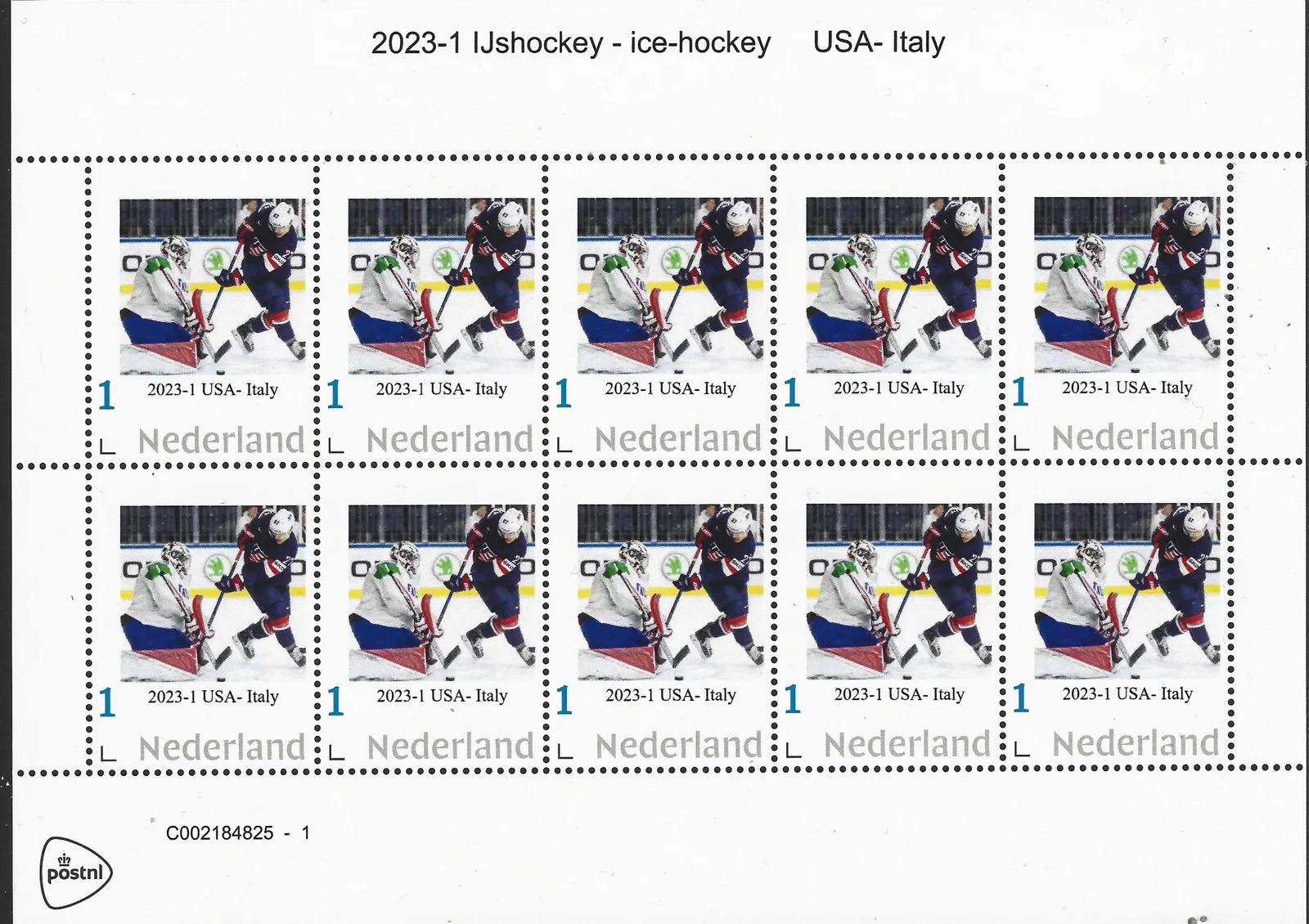 Pays-Bas 2023-1 Hockey sur glace : USA - Italie feuillet dentelé neuf/sans charnière