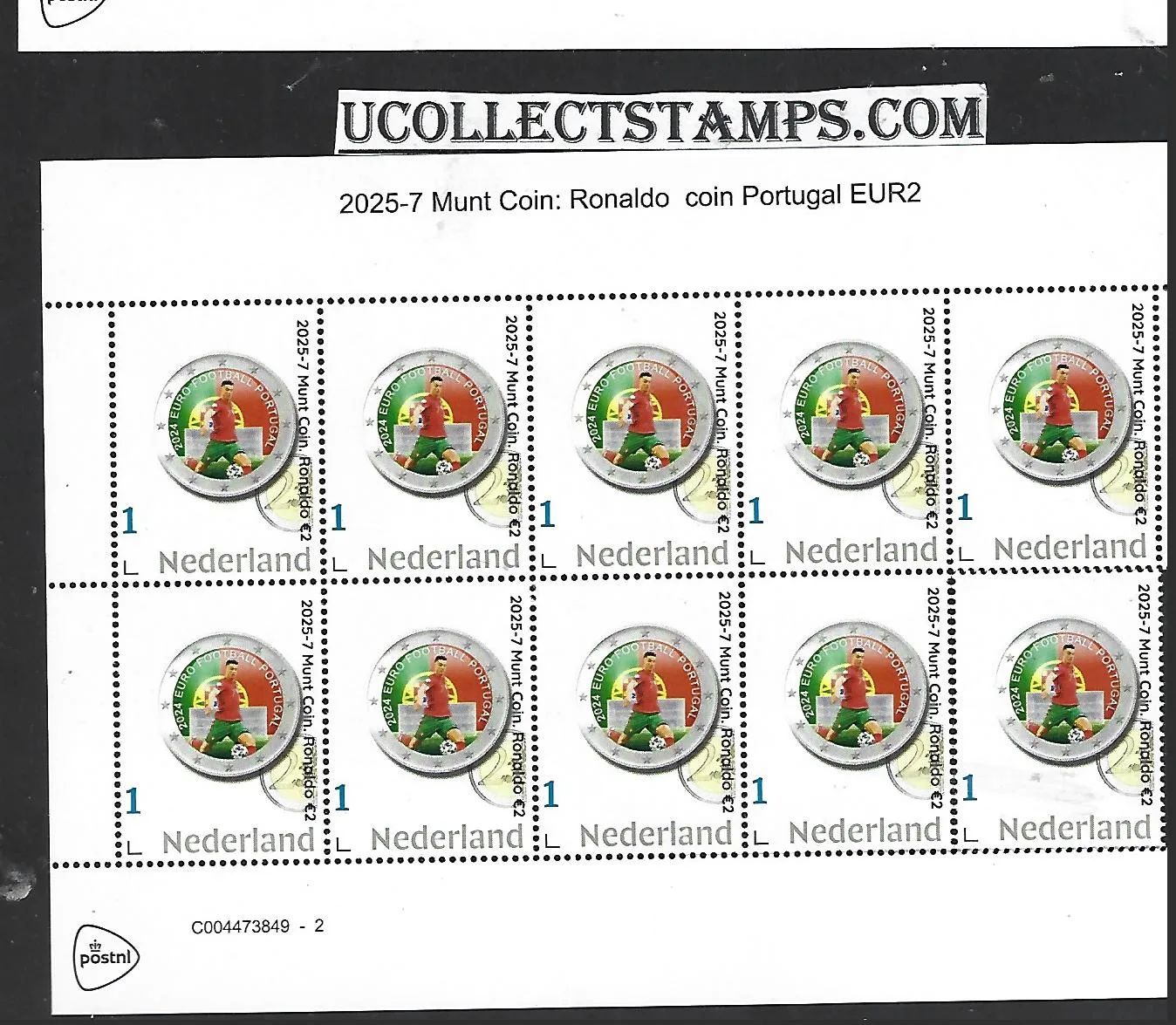 Netherlands 2025-7 Famous coin on stamp: Ronaldo Soccer €2 sheet MNH