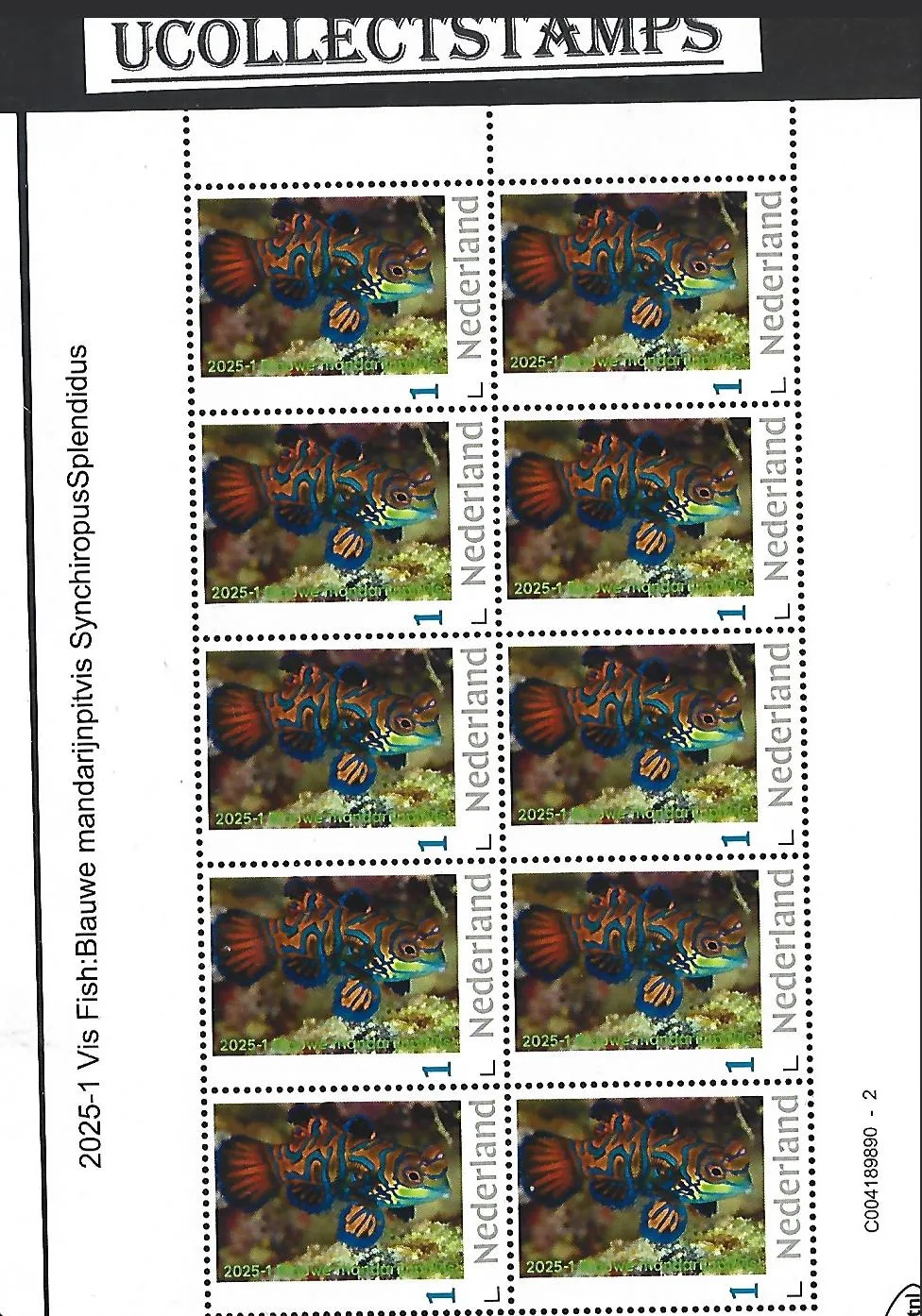 Nederland 2025-1 Vis Fish: Blauwe Mandarijnpitvis sheetlet postfris/mnh