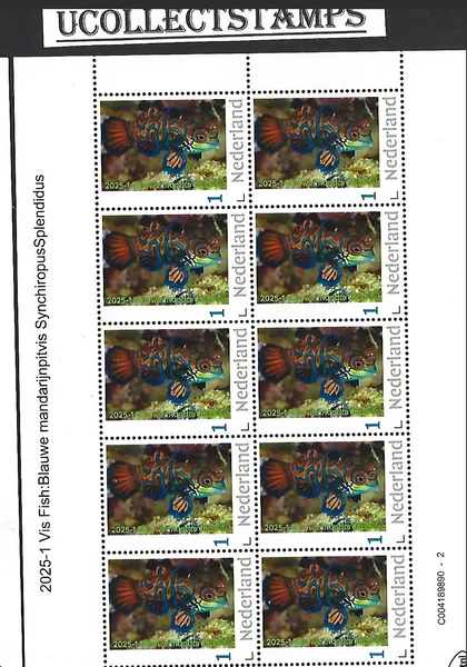Nederland 2025-1 Vis Fish: Blauwe Mandarijnpitvis sheetlet postfris/mnh