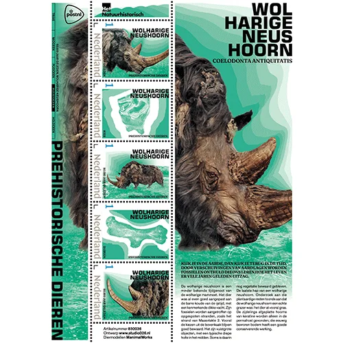 Netherlands 2023 Prehistory 6 Woolly Rhinoceros Whooli sheetlet MNH