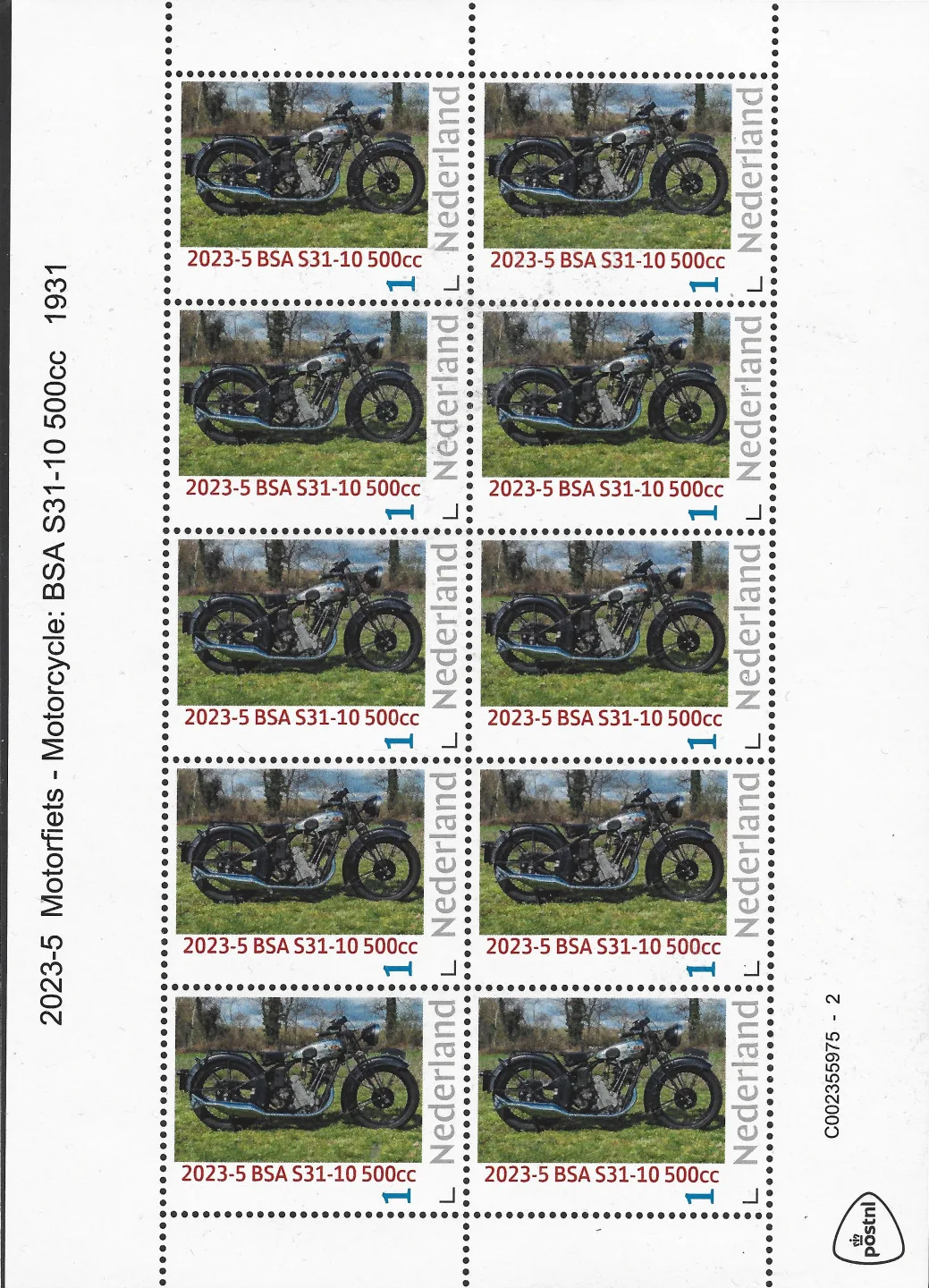 Pays-Bas 2023-5 Motocyclette - motorcycle: BSA S32-10 500cc 1931 feuille neuve/nnh