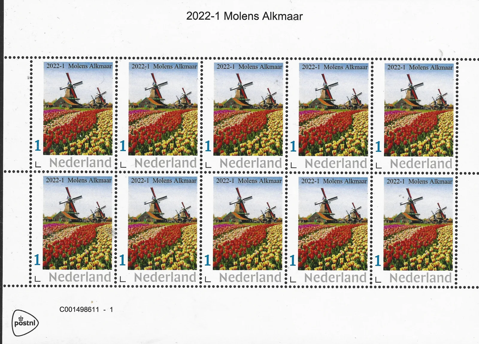 Pays-Bas 2022-1 Moulin - windmil : Alkmaar tulipes flowers feuille neuf