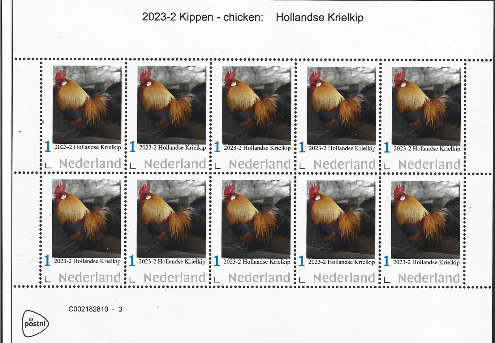 Pays-Bas 2023-2 Poules - chicken Hollandse Krielkip feuille-sheet neuf/mnh