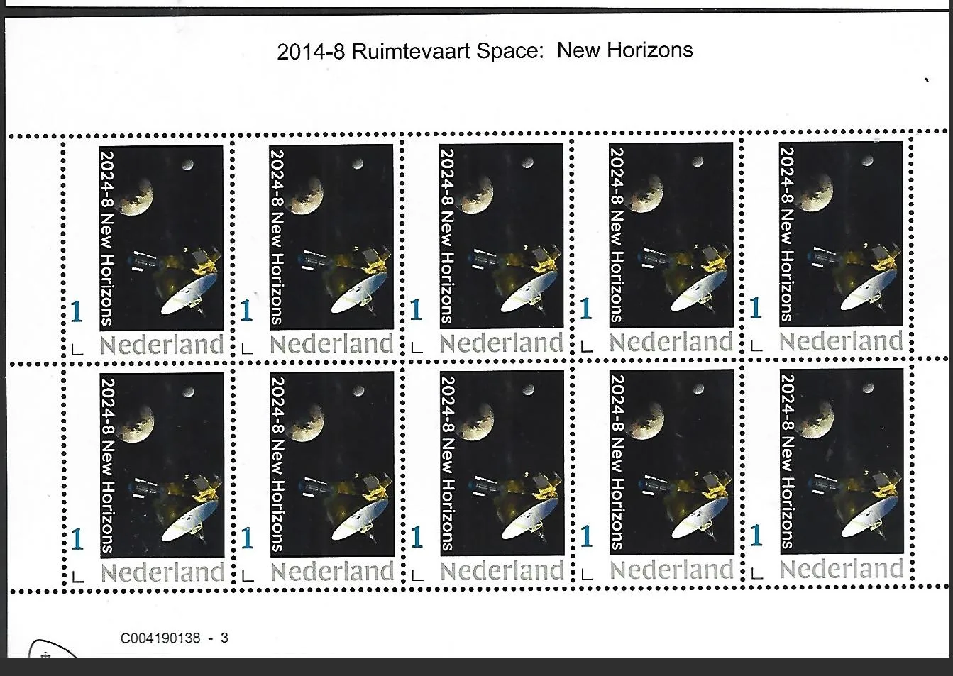 Pays-Bas 2014-8 Exploration spatiale Space : Nouveaux horizons feuillet neuf/nmh