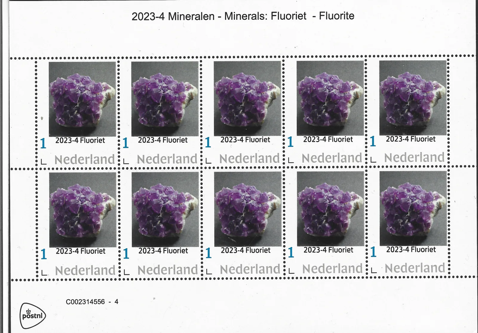 Niederlande 2023-4 Mineralien - Fluorit: Fluorit-Blockmarkenheftchen postfrisch/mnh