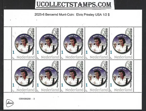 Nederland 2025-5 Elvis Presley Coin on stamp 1/2 dollar sheet postfris/mnh
