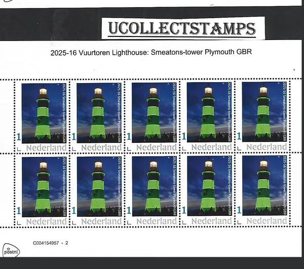 Netherlands 2025-16 Lighthouse Smeaton's Tower Plymouth GBR Isle of Man sheet MNH
