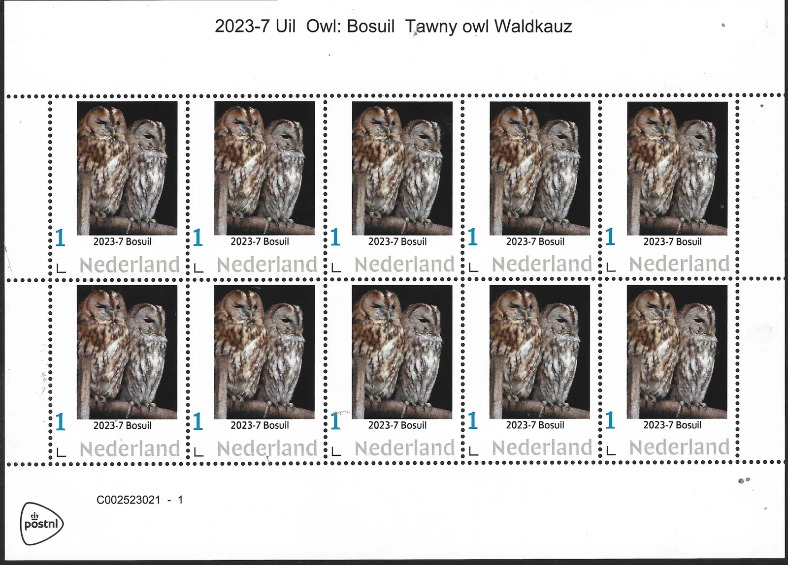 Pays-Bas 2023-7 Chouettes Hulotte feuillet neuf/mnh