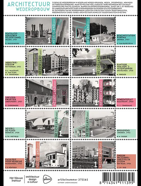 Nederland V3576-3585 Architectuur wederopbouw 2017 velletje-sheetlet