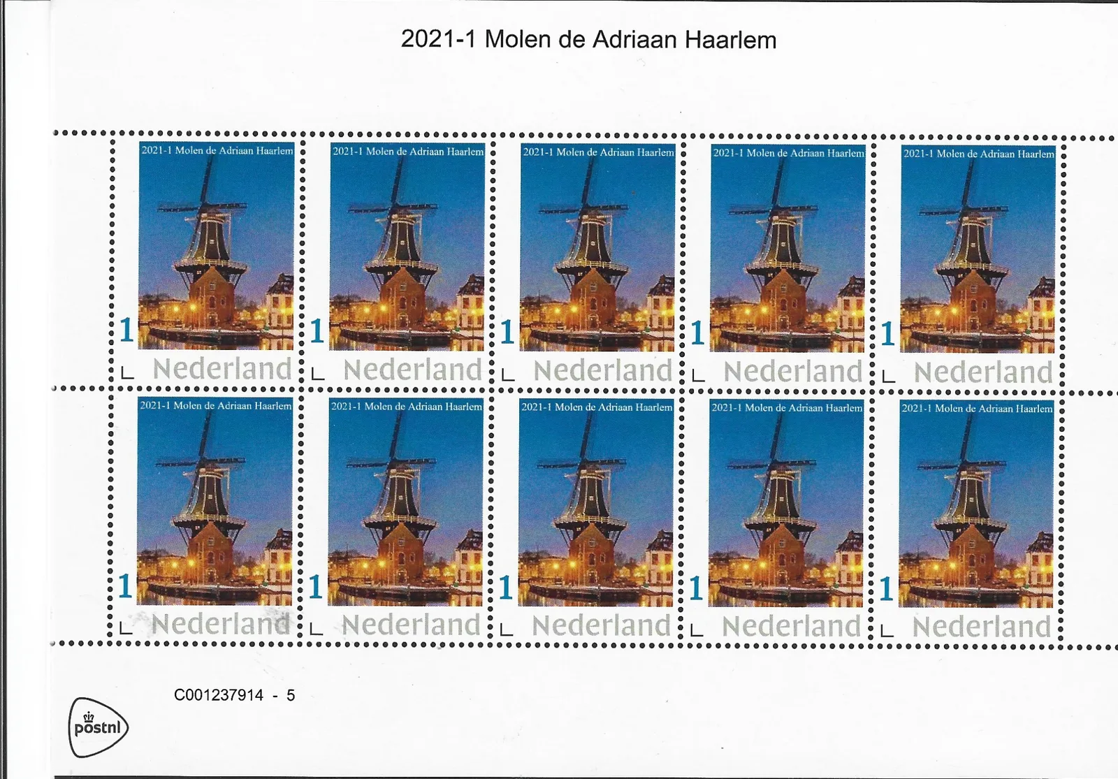 Niederlande 2021-1 Mühle de Adriaan Haarlem windmill vel/sheetlet postfrisch/mnh