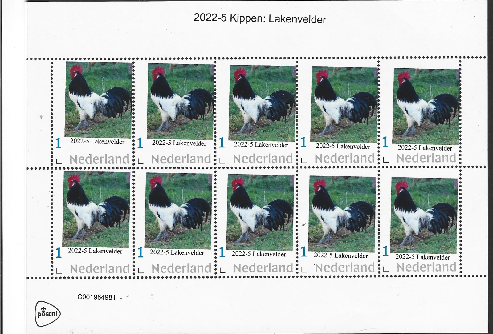 Niederlande 2022-5 Huhn - Chicken: Lakenvelder Bogen postfrisch/mnh