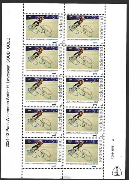 Nederland 2024-12 Olympics Cycling H Lavreysen Sprint sheetlet Gold postfris/mnh