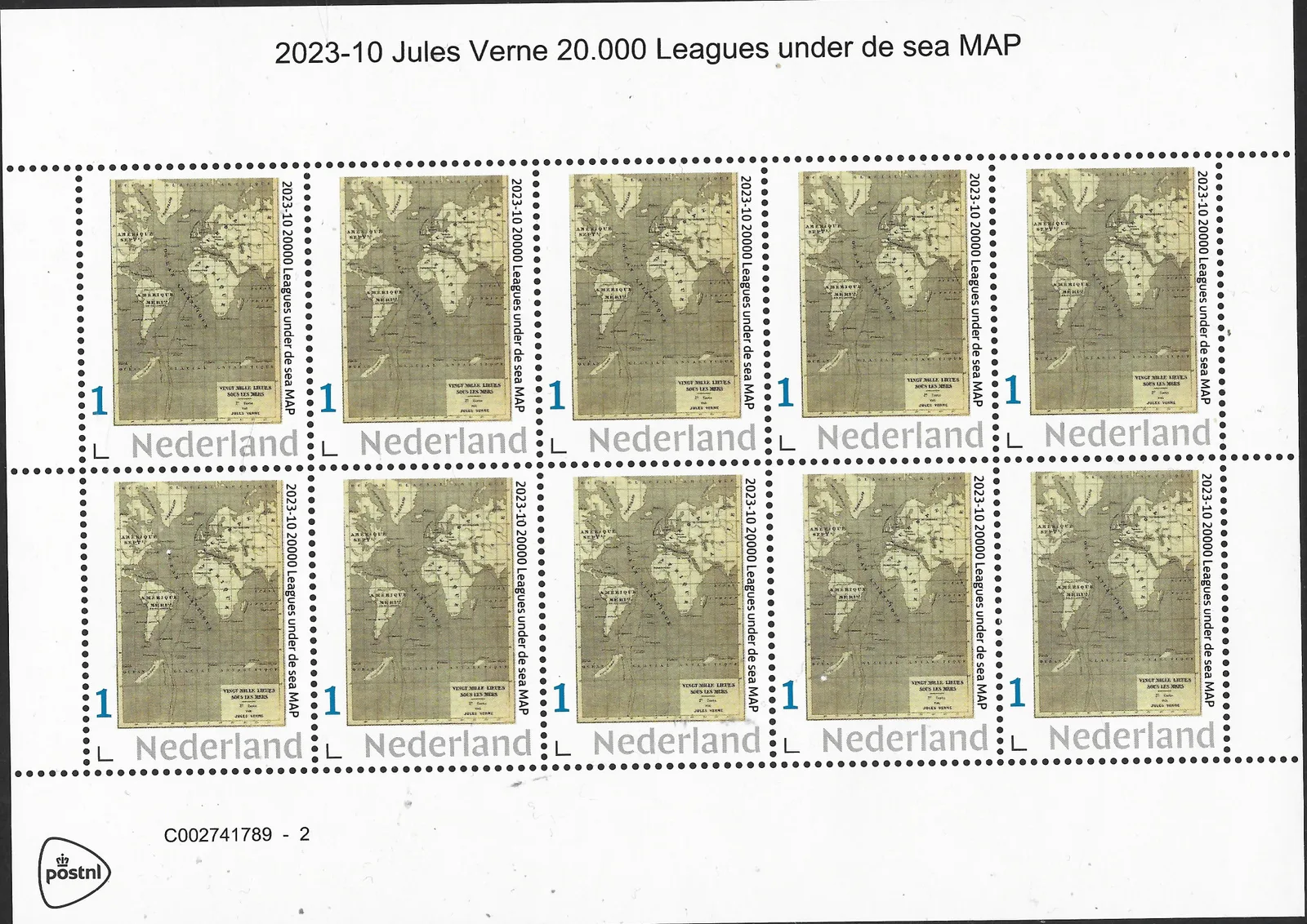 2023-10 Jules Verne Around the world Map vel-sheetlet postfris/mnh