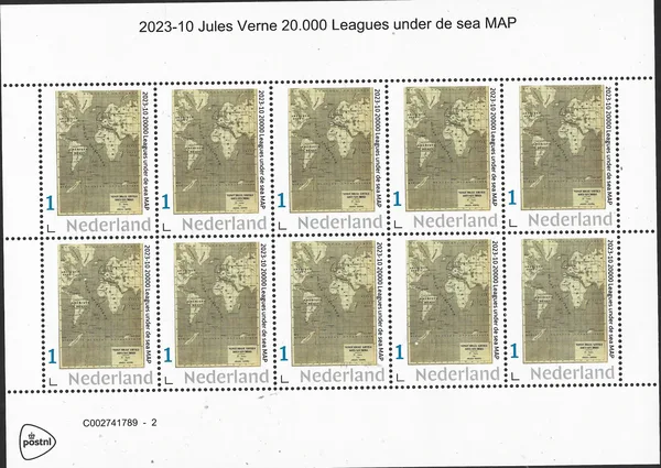 2023-10 Jules Verne Around the world Map vel-sheetlet MNH