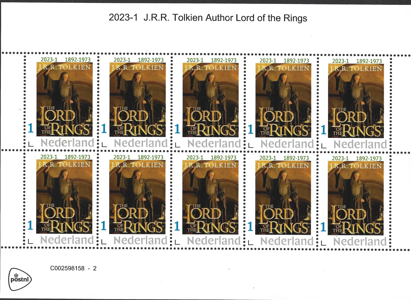 Pays-Bas 2023-1 JRR Tolkien Le Seigneur des Anneaux feuille neuf/mnh