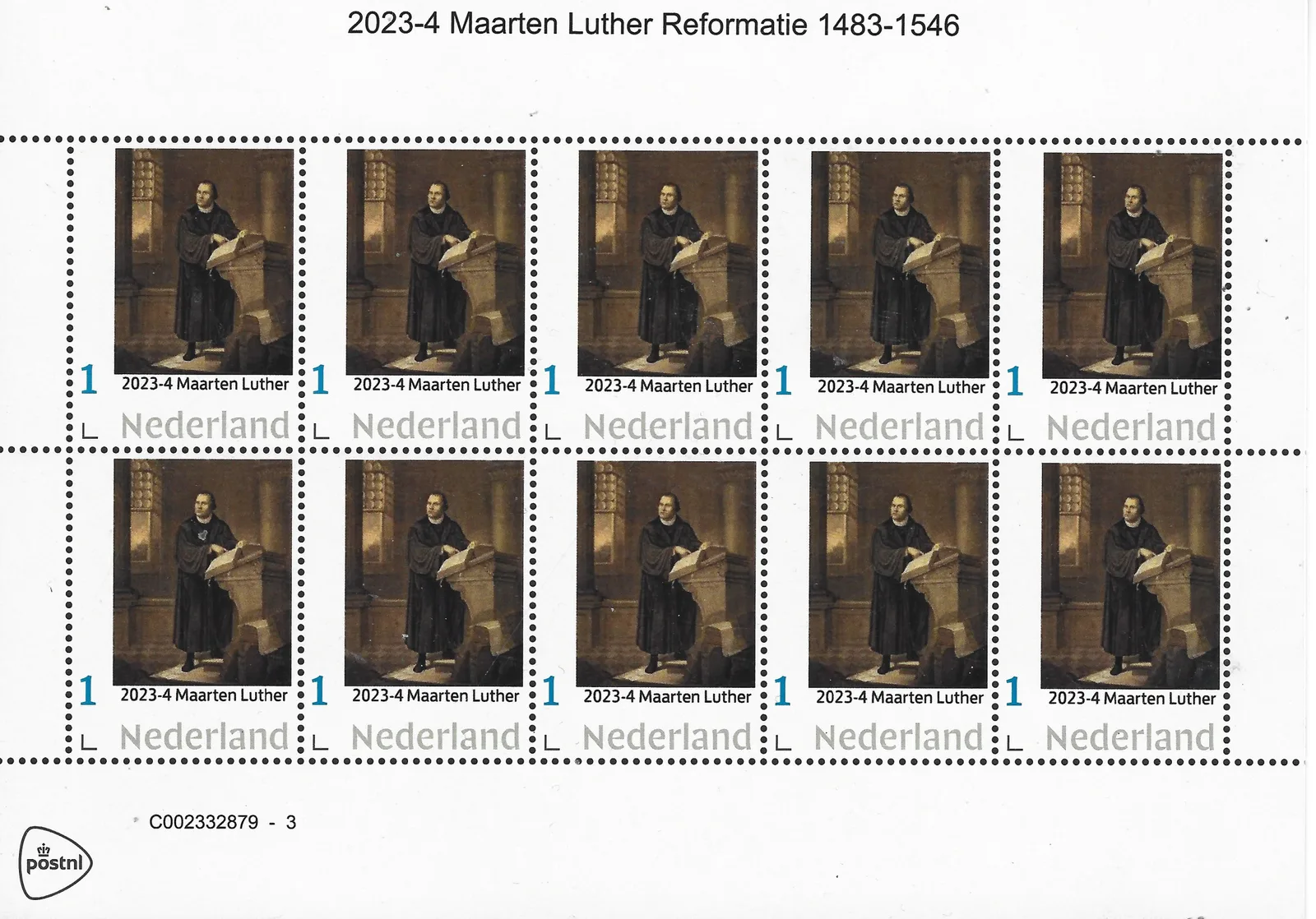 Pays-Bas 2023-4 Martin Luther 1483-1546 feuille postfris/mnh