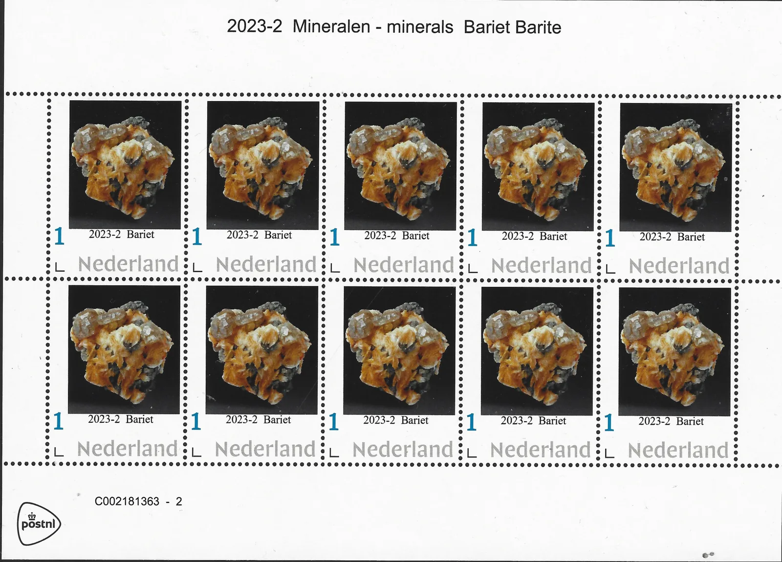 Niederlande 2023-2 Mineralien Baryt Markenheftchen postfrisch/ungebraucht