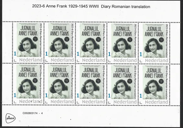 Netherlands 2023-6 Anne Frank 1929-1945 Romanian Diary vel-sheetlet MNH
