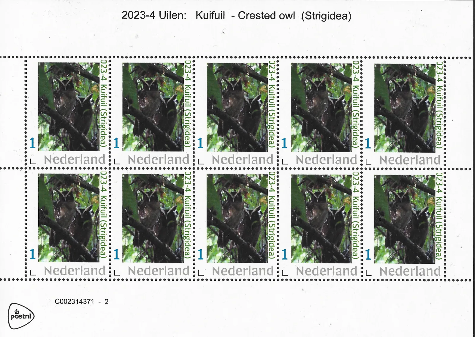 Pays-Bas 2023-4 Hiboux Hibou Moyen-duc - Chouette à aigrettes feuille postfris/mnh