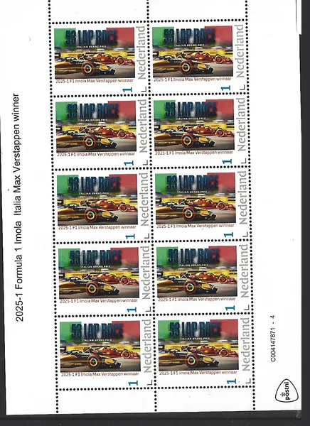 Netherlands 2025-1 Formula 1 motor racing: F1 Imola M.Verstappen winner sheet MNH