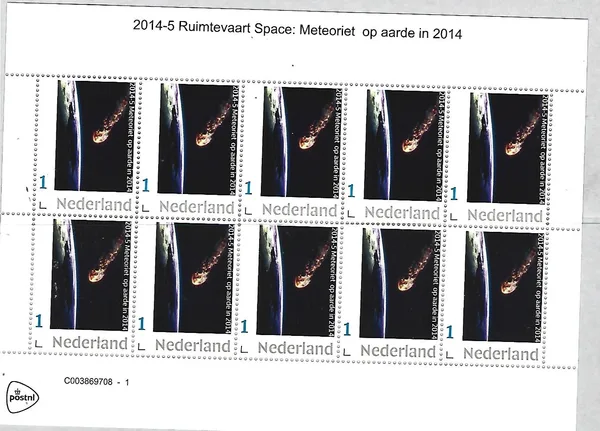 Nederland 2014-5 Ruimtevaart Space: Meteoor op aarde Meteor on earth sheetlet postfris/mnh