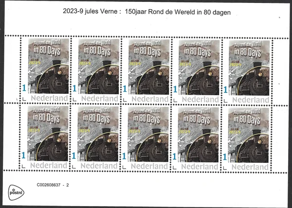 Netherlands 2023-9 Jules Verne 150yr Around the World 80 Days train sheetlet MNH