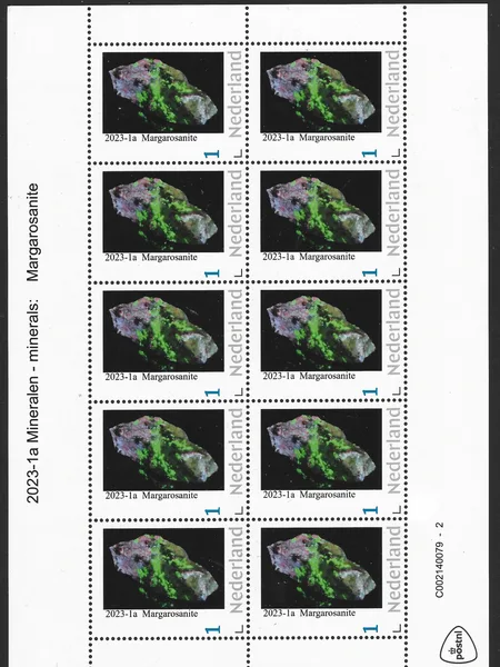 Nederland 2023-1 Mineralen Magarosanite reprint corrected name vel/sheetlet postfris/mnh
