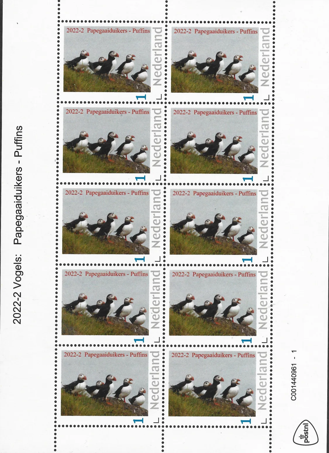 Pays-Bas 2022-2 Oiseaux Macareux moine feuille postfris-mnh