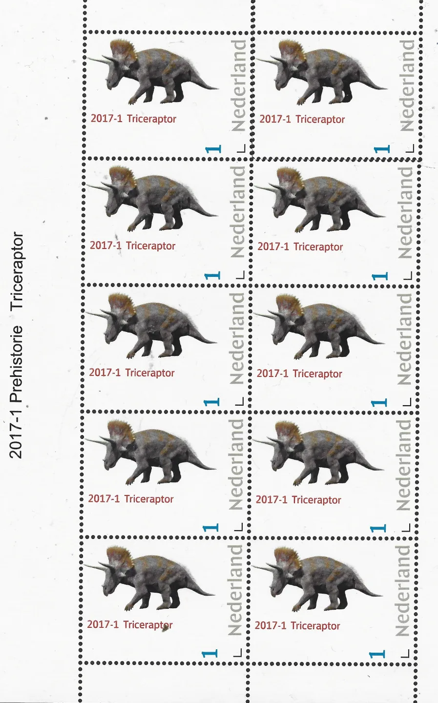 Niederlande 2017-1a Neudruck Vorgeschichte Triceraptor (fehlerhafter Name!) Block postfrisch/mnh