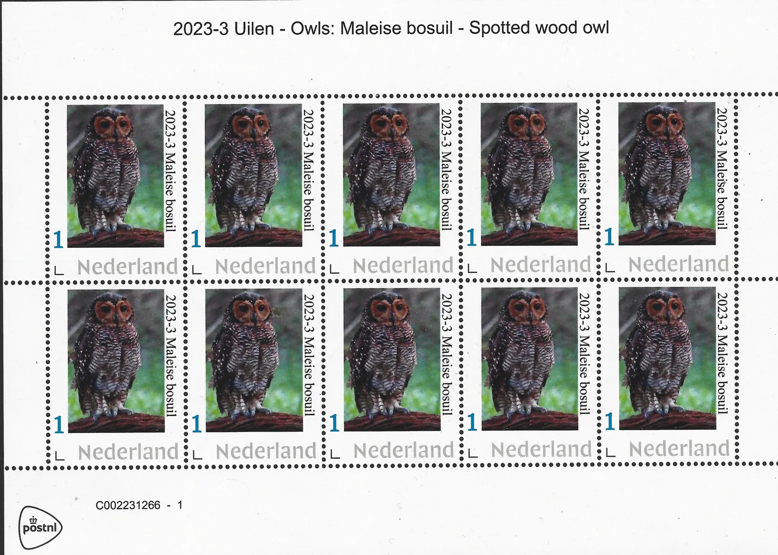 Niederlande 2023-3 Eulen; Malaysische Waldohreule Markenheftchen postfrisch/mnh