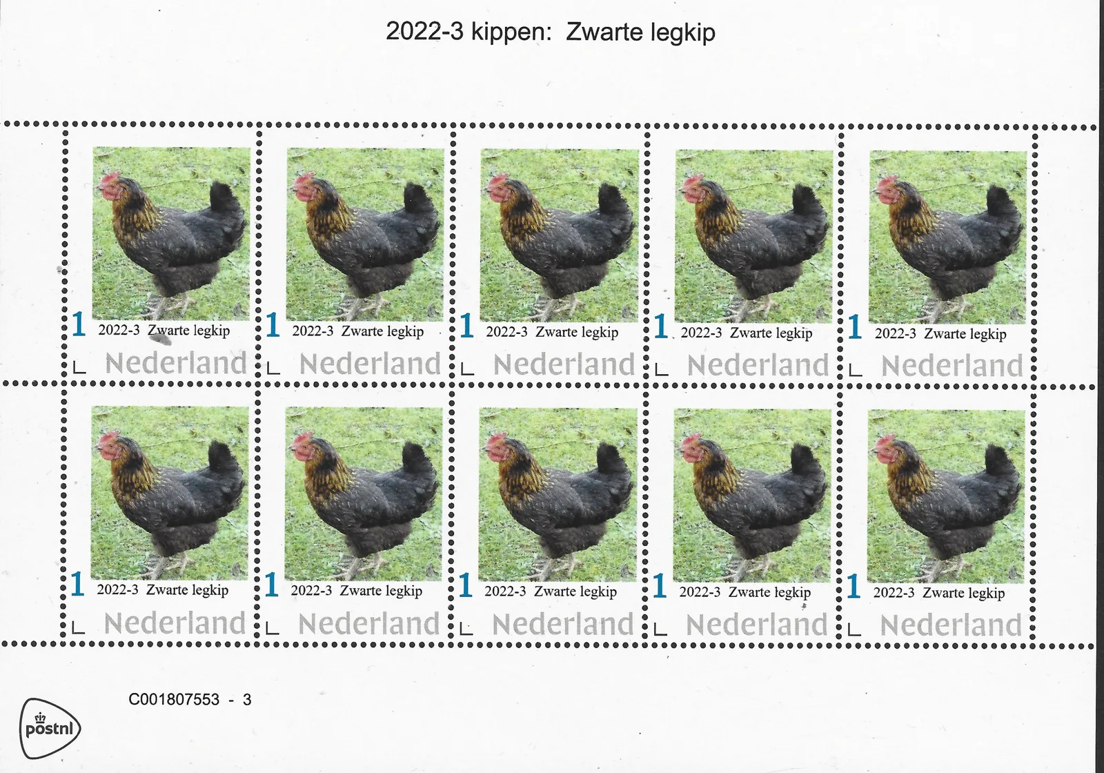 Niederlande 2022-3 Huhn - Chicken: Schwarze Legehenne Bogen postfrisch/mnh