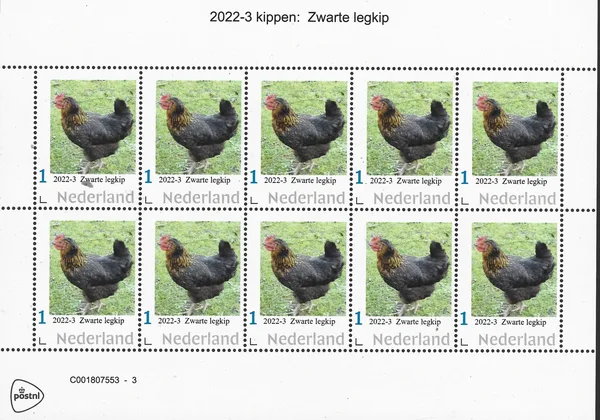 Netherlands 2022-3 Hen - Chicken: Black Laying Hen vel-sheetlet MNH