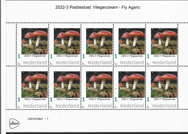 Nederland 2022-3 Paddenstoel - Mushroom: Vliegenzwam Fly agarliic vel-sheetlet postfriis/mnh