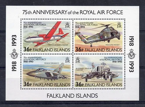584-587 bl11 Falkland 1993 75jr Royal Air Force -vliegtuigen -airplanes -flugzeuge blok-m/s postfris