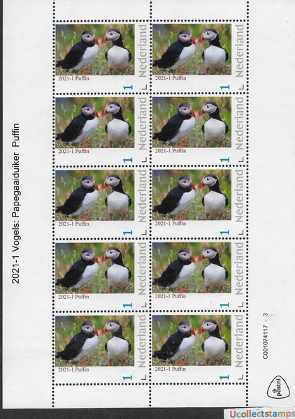 Netherlands 2021-1 birds puffin sheet-sheetlet MNH