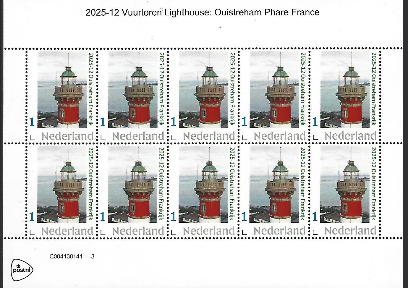 Netherlands 2025-12 Lighthouse: Ouistreham France sheet MNH