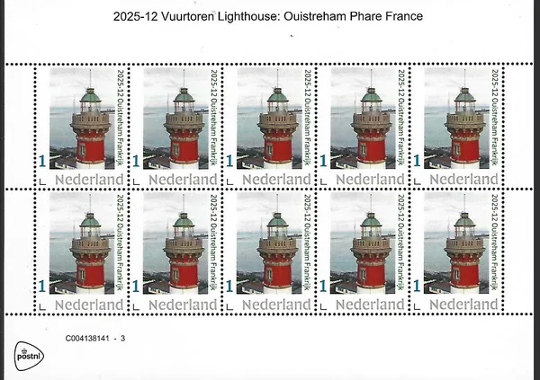 Nederland 2025-12 Vuurtoren Lighthouse: Ouistreham France sheet postfris/mnh