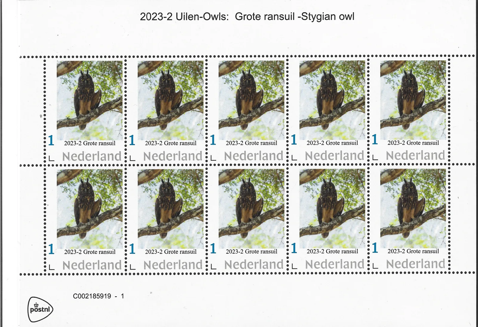 Niederlande 2023-2 Eulen: Stöwerkauz - Stygian owl Velersatz postfrisch/mnh
