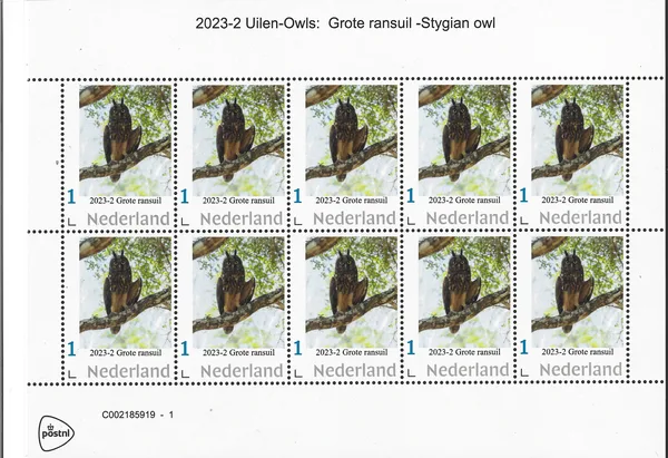 Nederland 2023-2 Ulen owls: Grote ransuil - Stygian owl vel-sheetlet postfris/mnh