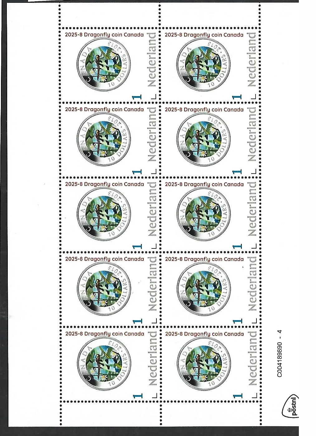 Nederland 2025-8 Insect: Dragonfly coin Canada sheetlet postfris/mnh