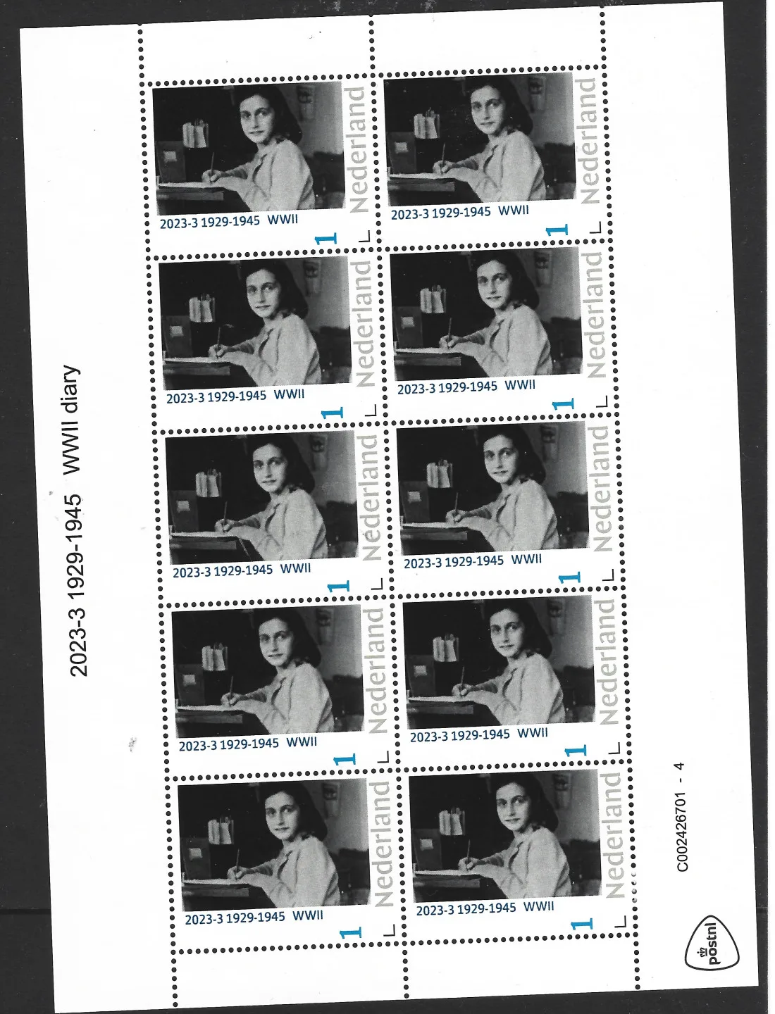 Niederlande 2023-3 Anne Frank WWII 1929-1945 Sheetlet postfrisch/mnh