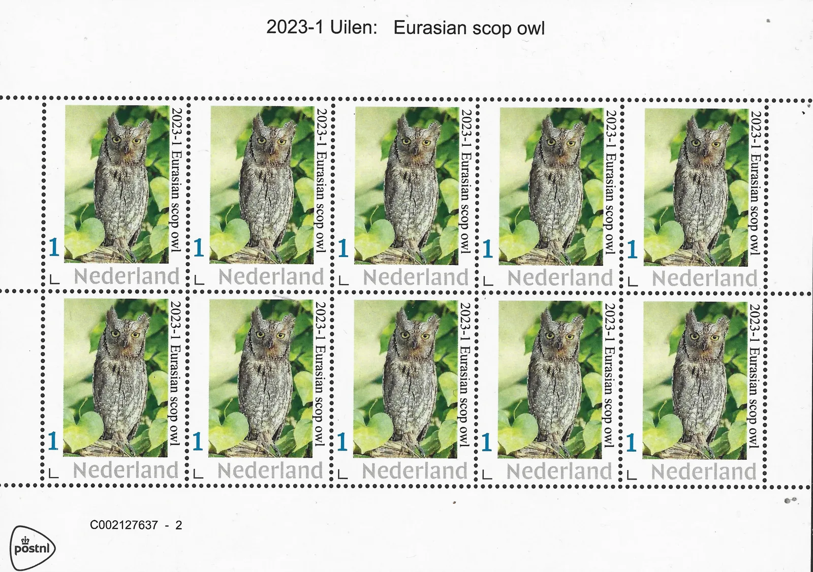 Pays-Bas 2023-1 chouettes - hiboux Chouette des terriers Feuillet neuf/sans charnière