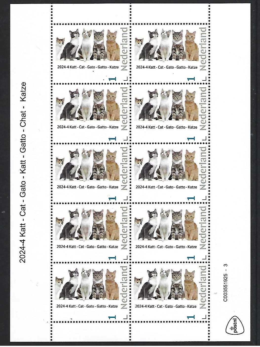 Pays-Bas 2024-4 Chat sheet neuf/mnh