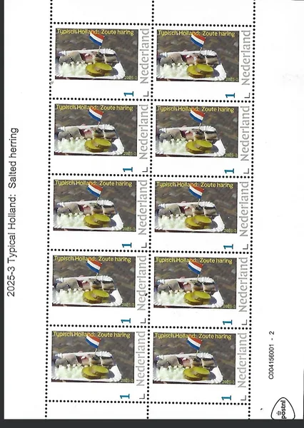 Nederland 2025-3 Typisch Holland: Zoute haring Salted herring sheet bpostfris/mnh
