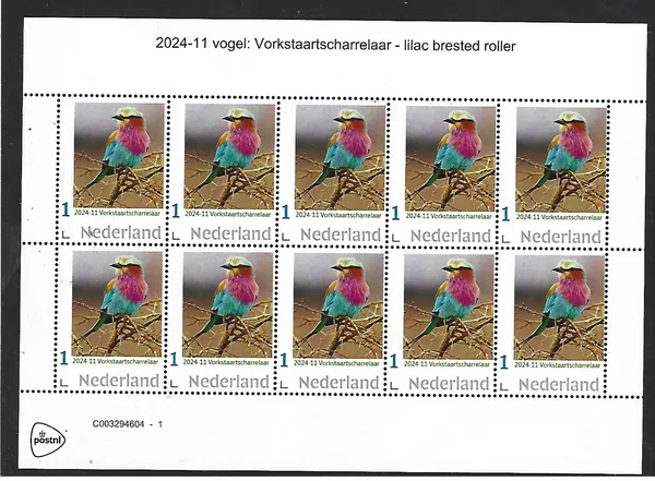 Netherlands 2024-11 Birds: Lilac-breasted Roller sheetlet MNH